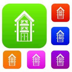 Two-storey house with balconies set icon in different colors isolated vector illustration. Premium collection
