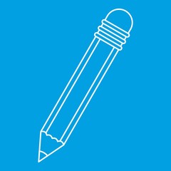 Pencil with eraser icon blue outline style isolated vector illustration. Thin line sign