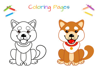 Funny little dog. Coloring book. Educational game for children. Cartoon vector illustration