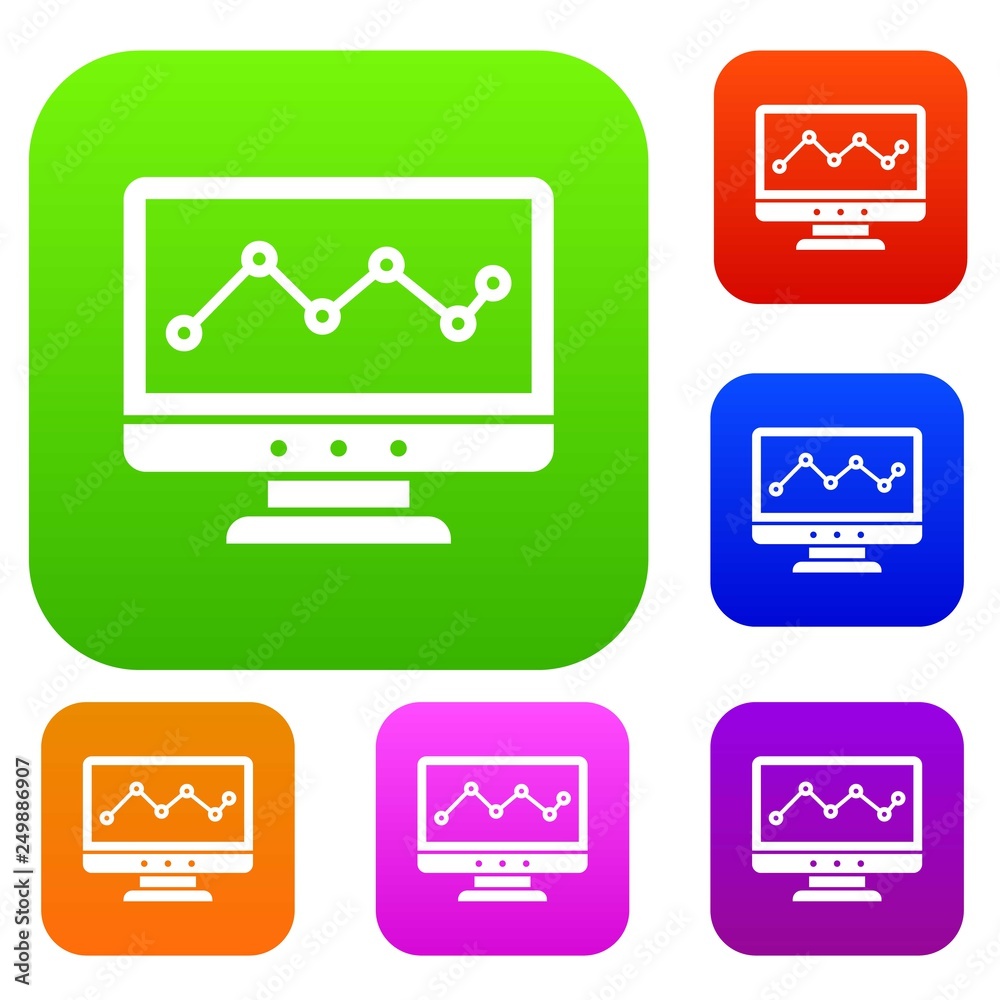Poster graph in computer screen set icon in different colors isolated vector illustration. premium collecti