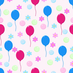 seamless pattern with flowers balls and bubbles - vector illustration, eps