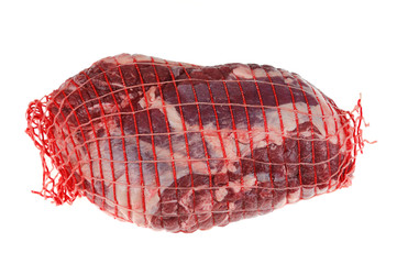 close up on boneless lamb leg isolated on white background
