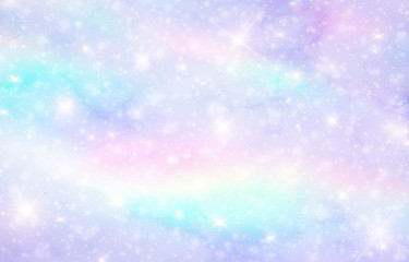Vector illustration of galaxy fantasy background and pastel color.The unicorn in pastel sky with rainbow. Pastel clouds and sky with bokeh background © UHDHDR