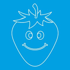 Ripe smiling strawberry icon blue outline style isolated vector illustration. Thin line sign