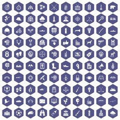 Fototapeta na wymiar 100 target icons set in purple hexagon isolated vector illustration