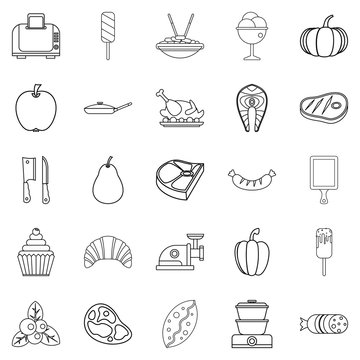 Canteen icons set. Outline set of 25 canteen vector icons for web isolated on white background