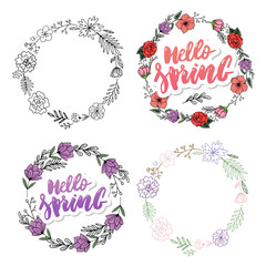 Spring Flower Wreath Vector Set Design beautiful