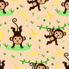 Fototapeta premium seamless pattern with monkey and banana - vector illustration, eps