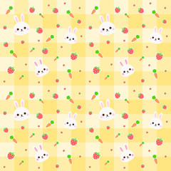 seamless pattern rabbit, carrot and strawberry