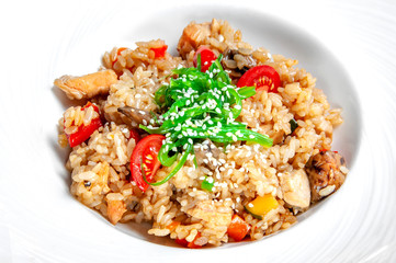 delicious rice with mushrooms and rosemary, risotto.