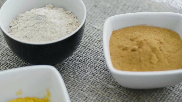 Top voew of Aromatic spices in plates