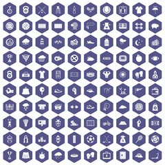 Fototapeta na wymiar 100 tennis icons set in purple hexagon isolated vector illustration