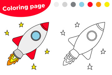 Educational game for preschool kids. Coloring book with spaceship. Vector illustration.