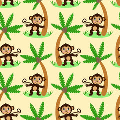 seamless pattern with monkey and palm - vector illustration, eps