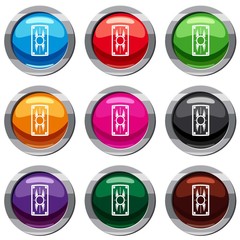 Shield with ornament set icon isolated on white. 9 icon collection vector illustration