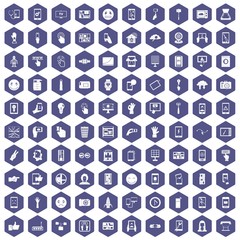 Fototapeta na wymiar 100 touch screen icons set in purple hexagon isolated vector illustration