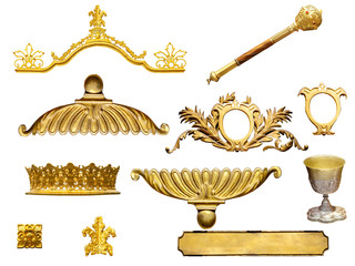 Gold elements royal antiques isolated on white background