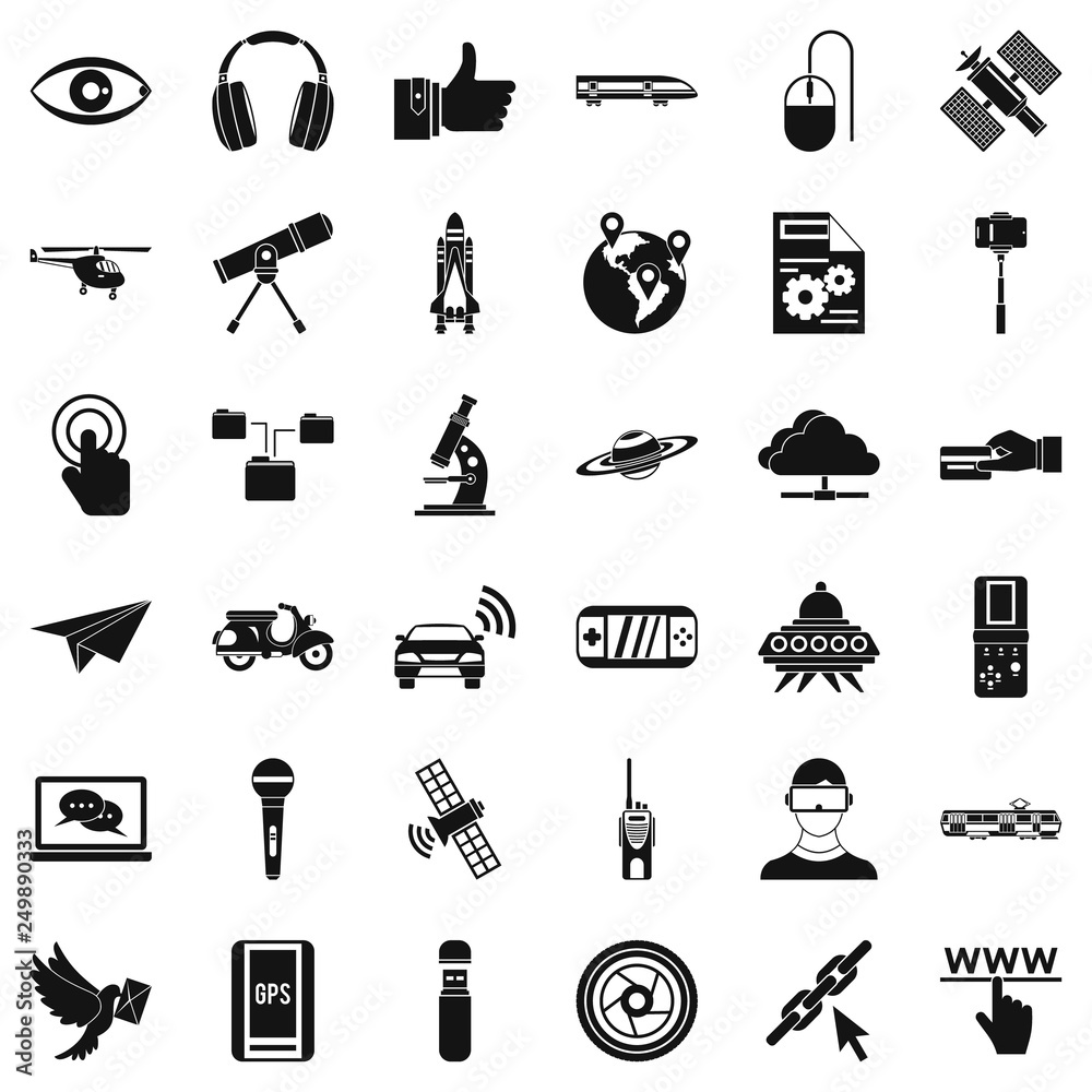Poster broadcasting technology icons set. simple style of 36 broadcasting technology vector icons for web i