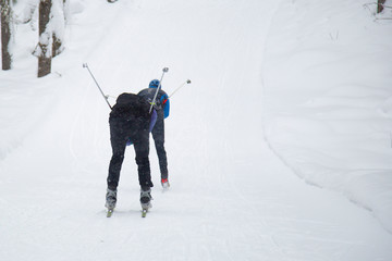 Cross-country skiing in winter