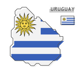 Fototapeta premium Uruguay map and flag . Modern simple line cartoon design . Vector .