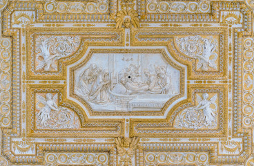 Scene from the life of Saint Peter in the ceiling of the portico in Saint Peter Basilica in Rome, Italy.