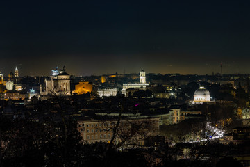 Fototapeta na wymiar Rome Italy. View of Rome, of the main monuments at night. A view from the top of the Janiculum.