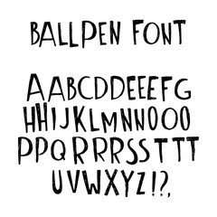Hand drawn doodle font alphabet letters ABC upper case set.