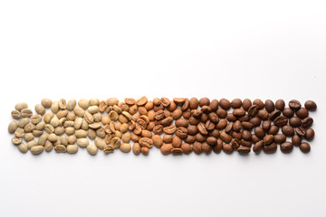 Coffee beans with different types of roast