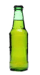 Beer bottle with drops isolated on white, with clipping path 