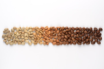 Coffee beans with different types of roast