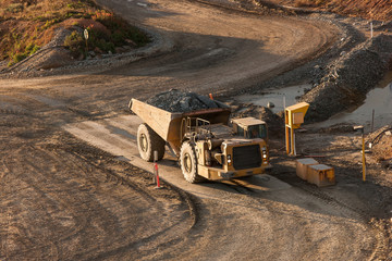 Ore laden truck at a weigh station at a copper mine in NSW, Australia