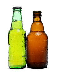 Beer bottle with drops isolated on white, with clipping path 