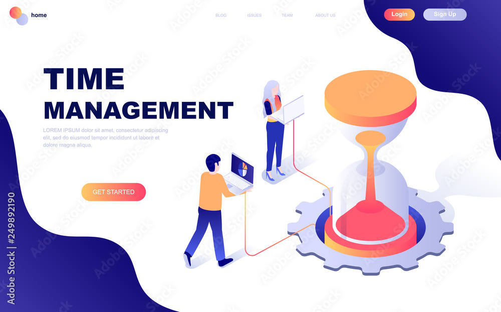 Aufkleber Modern flat design isometric concept of Time Management decorated people character for website and mobile website development. Isometric landing page template. Vector illustration.