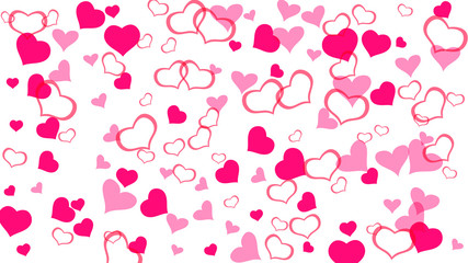 Red on White background Vector. Festive background. Design element for wallpaper, textiles, packaging, printing, holiday invitation for Valentine's Day. Red hearts of confetti are falling.