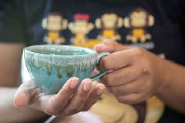 Hot coffee is placed on the table.