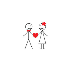 The bride and groom. The black silhouette of bride and groom on a white background. line Vector illustration. Wedding concept.