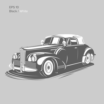 Old vintage retro pre-war roadster vector illustration. Exclusive and luxury car