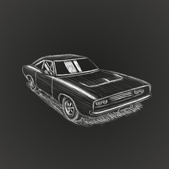 Classic american muscle car hand drawn vector illustration sketch