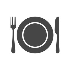 Plate, fork and knife icon