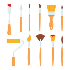 painting tools vector illustration. Set oil brushes vector illustration.