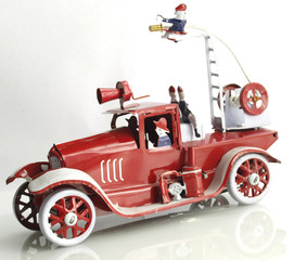 vintage tin toy, red Firefighter truck