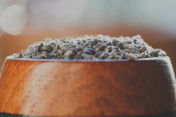 The seeds of lavender in the small barrell