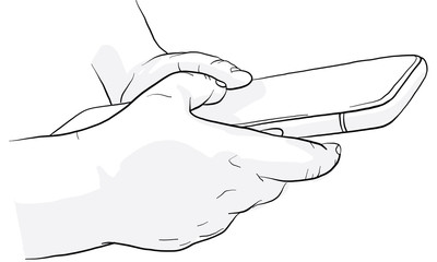 Obraz premium baby hand holding mobile phone, vector