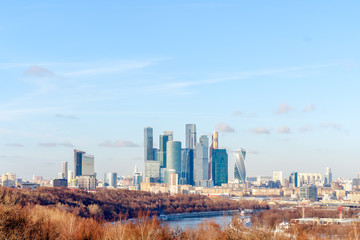 Russia. Moscow. View of the Moscow City with the Vorobyovy Hills