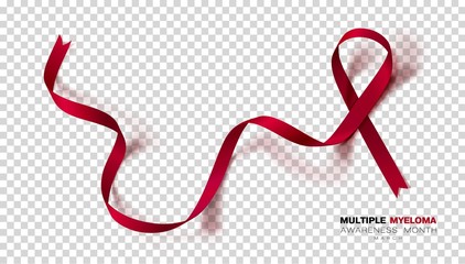 Multiple Myeloma Awareness Month. Burgundy Color Ribbon Isolated On Transparent Background. Vector Design Template For Poster.