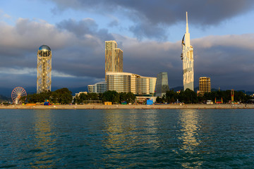 Obraz premium BATUMI, ADJARA, GEORGIA - JULY 2: Alphabetic Tower on July 2, 2017 in Batumi. Amazing view from the Black sea.
