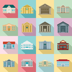 Courthouse icons set. Flat set of courthouse vector icons for web design