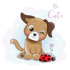 Fototapeta premium cute cartoon puppy with ladybug