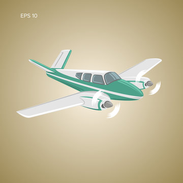 Small plane vector illustration. Twin engine propelled passenger aircraft.