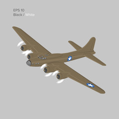 Vintage world war 2 legendary heavy bomber. Old retro piston engine propelled heavy aircraft. Vector illustration